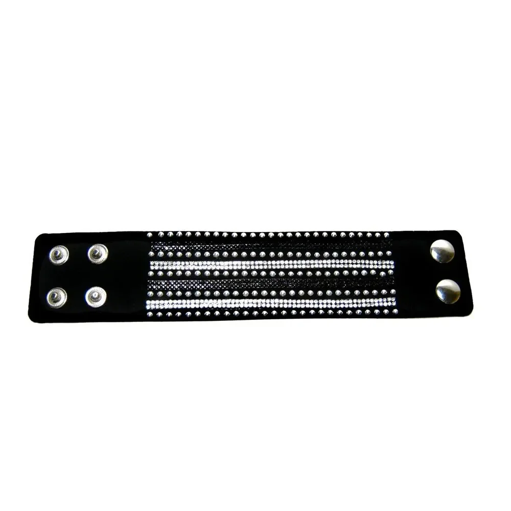Black Faux Suede Wide Multi strand Rhinestone Studded Goth Glam style Bracelets - Picture 2 of 3